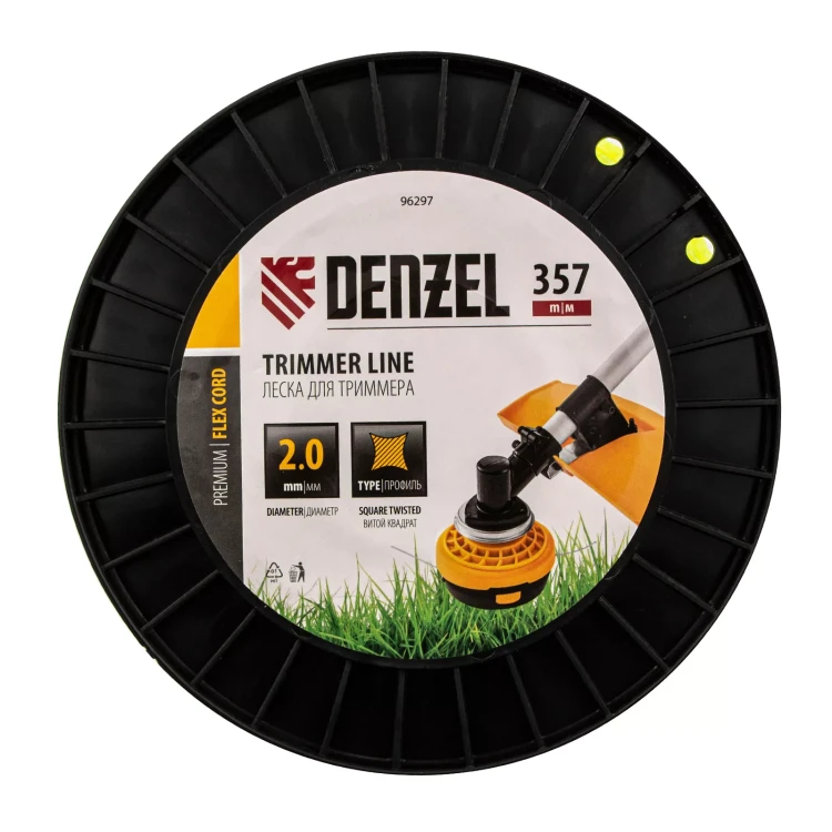 Леска для триммера витой квадрат, 2,0мм х 357м, на DIN катушке FLEX CORD// Denzel 96297 купить в Ноябрьске
