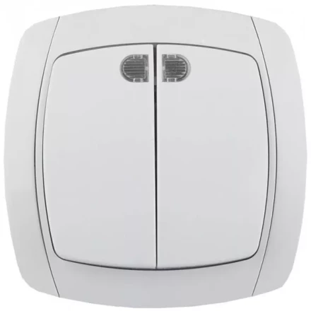 Выключатель СВЕТОЗАР &quot;CITY LIGHT&quot; двухклавишный в сборе, с подсветкой, белый, 10А/~250В SV-54235-W купить в Ноябрьске