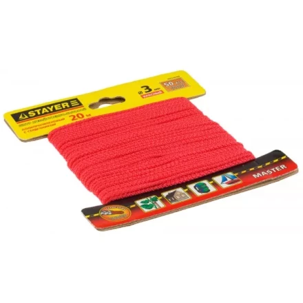 Шнур STAYER &quot;MASTER&quot; хозяйственно-бытовой, полипропиленовый, вязанный, с сердечником, красный, d 3, 20м 50415-03-020 купить в Ноябрьске