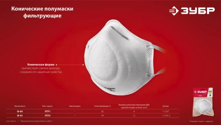 ЗУБР Ф-80, класс защиты FFP1, коническая, фильтрующая полумаска (11169) купить в Ноябрьске
