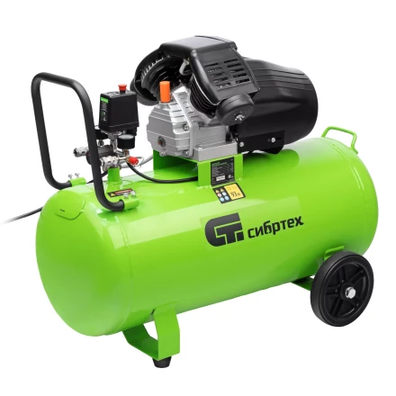 Компрессор воздушный Сибртех КК-2200/100 58009, 2,2 кВт, 350 л/мин, 100 л, прямой привод, масляный купить в Ноябрьске