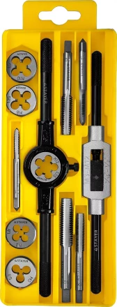 Набор метчиков и плашек STAYER &quot;MASTER&quot;, метчикодержатель 1шт, плашкодержатель 1шт, метчики 5шт, плашки 5шт, 12 предметов 28012-H12_z01 купить в Ноябрьске