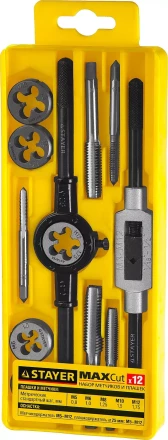 Набор метчиков и плашек STAYER &quot;MASTER&quot;, метчикодержатель 1шт, плашкодержатель 1шт, метчики 5шт, плашки 5шт, 12 предметов 28012-H12_z01 купить в Ноябрьске