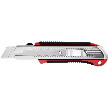 Нож URAGAN с выдвижным сегментированным лезвием, металлический обрезиненный корпус, автостоп, сталь У8А, 25мм 9185 купить в Ноябрьске