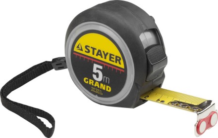 Рулетка STAYER GRAND, корпус с противоскользящим напылением, упрочненное полотно, 5м/25мм 552027 купить в Ноябрьске