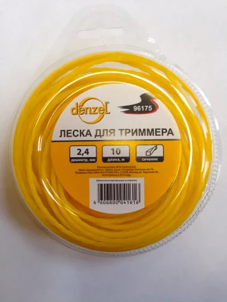 Леска для триммера квадратная витая 2.4мм х 10м  Denzel Россия 96175 купить в Ноябрьске