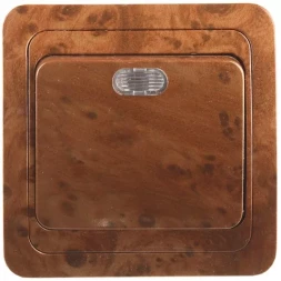 Выключатель СВЕТОЗАР "ГАММА" с подсветкой, одноклавишный, цвет орех, 10A/~250B SV-54131-N