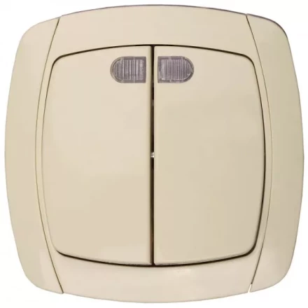 Выключатель СВЕТОЗАР &quot;CITY LIGHT&quot; двухклавишный в сборе, с подсветкой, бежевый, 10А/~250В SV-54235-B купить в Ноябрьске