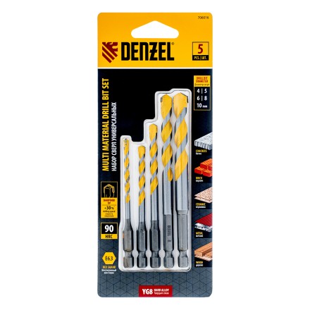 Набор сверл универсальных, Multi cut, 4-10 мм, 5 шт Denzel 706016 купить в Ноябрьске