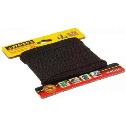 Шнур STAYER &quot;MASTER&quot; хозяйственно-бытовой, полипропиленовый, вязанный, с сердечником, черный, d 3, 20м 50411-03-020 купить в Ноябрьске