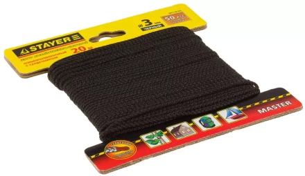 Шнур STAYER &quot;MASTER&quot; хозяйственно-бытовой, полипропиленовый, вязанный, с сердечником, черный, d 3, 20м 50411-03-020 купить в Ноябрьске