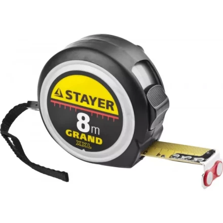 Рулетка STAYER GRAND, корпус с противоскользящим напылением, упрочненное полотно, 8м/25мм 552119 купить в Ноябрьске