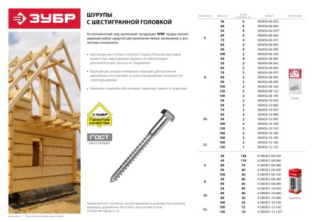 Шурупы ЗУБР &quot;МАСТЕР&quot; с шестигранной головкой, оцинкованные, 6x40мм, 6шт 300456-06-040 купить в Ноябрьске
