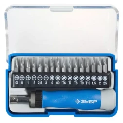 ЗУБР "ЭКСПЕРТ" Набор "Т-17": Отвертка для точных работ, реверсивная рукоятка, CR-V, сменные биты 25626-H17