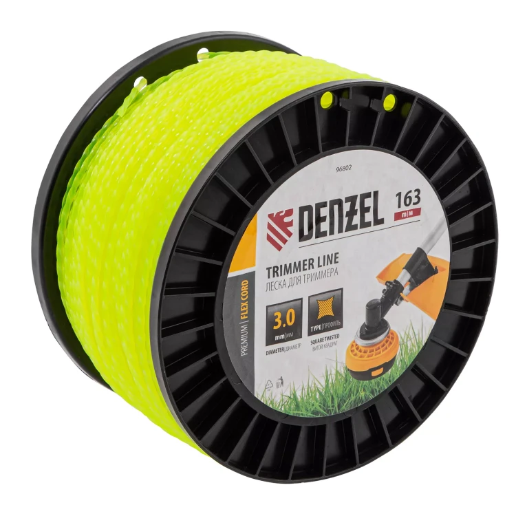 Леска для триммера витой квадрат, 3,0мм х 163м, на DIN катушке FLEX CORD// Denzel 96802 купить в Ноябрьске