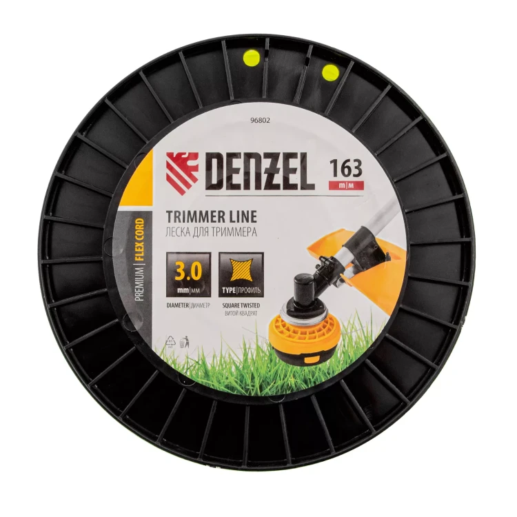 Леска для триммера витой квадрат, 3,0мм х 163м, на DIN катушке FLEX CORD// Denzel 96802 купить в Ноябрьске