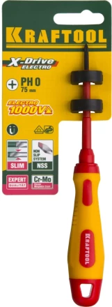 Отвертка KRAFTOOL, высоковольтная, Cr-Mo-V стержень, двухкомпонент. маслобензостойкая рукоятка, PH №0, 60мм 250084-0-060 купить в Ноябрьске