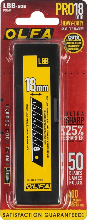 Лезвие OLFA BLACK MAX сегментированное, 8 сегментов, 18х100х0,5мм, 50шт OL-LBB-50B купить в Ноябрьске