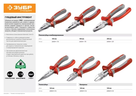 Плоскогубцы комбинированные ЗУБР &quot;СТАНДАРТ&quot;, 180мм 22024-1-18 купить в Ноябрьске