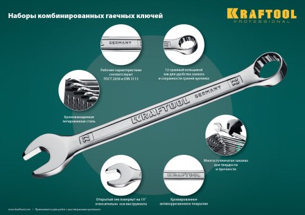 Наборы ключей комбинированных KRAFTOOL, Cr-V, DIN 3110, в EVA-ложементе 27079-H18E купить в Ноябрьске