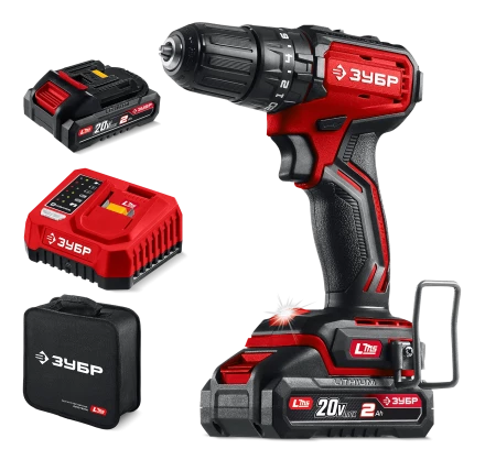 ЗУБР 20 В, 45 Нм, 2 АКБ LMS (2 Ач), бесщеточная ударная дрель-шуруповерт, сумка (ДБУ-45-22) купить в Ноябрьске