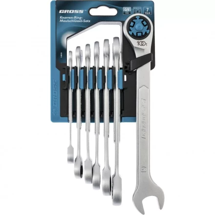Набор ключей комбинированных трещоточных количество зубьев 100 СRV 7 шт 8-19 мм Gross 14859 купить в Ноябрьске