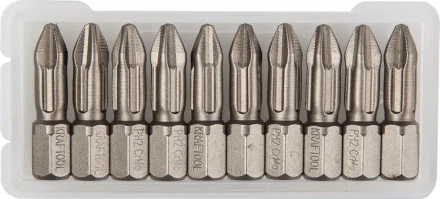 Биты &quot;ЕХPERT&quot; торсионные кованые, обточенные, KRAFTOOL 26121-2-25-10, Cr-Mo сталь, тип хвостовика C 1/4&quot;, PH2, 25мм, 10шт 26121-2-25-10 купить в Ноябрьске