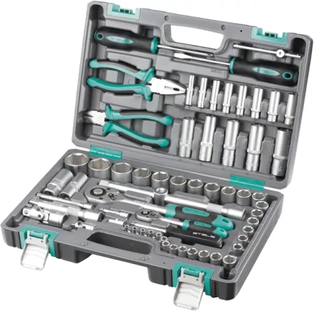 Набор инструментов 1/2 и 1/4  CrV пластиковый кейс  69 предметов STELS 14108 купить в Ноябрьске