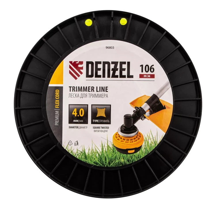 Леска для триммера витой квадрат, 4,0мм х 106м, на DIN катушке FLEX CORD// Denzel 96803 купить в Ноябрьске