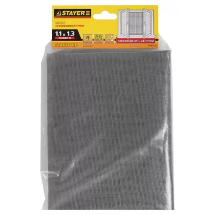 Сетка STAYER &quot;STANDARD&quot; противомоскитная, для окон, в индивидуальной упаковке, стекловолокно+ПВХ, серая, 1,1 х 1,3м 12516-11-13 купить в Ноябрьске