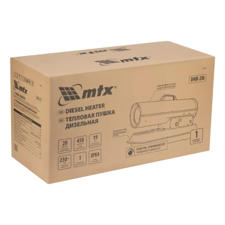 Дизельная тепловая пушка MTX DHB-20i 98905, 20 кВт, 450 м3/ч, прямой нагрев, термостат купить в Ноябрьске