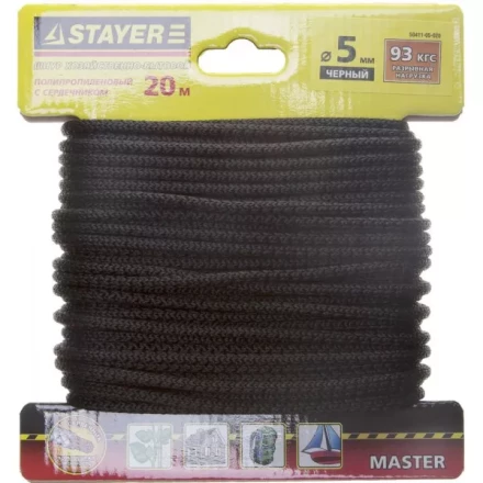 Шнур STAYER &quot;MASTER&quot; хозяйственно-бытовой, полипропиленовый, вязанный, с сердечником, черный, d 5, 20м 50411-05-020 купить в Ноябрьске