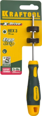 Отвертка KRAFTOOL, Cr-Mo-V сталь, двухкомпонентная противоскользящая рукоятка, HEX, №3x75мм 250075-3-075 купить в Ноябрьске