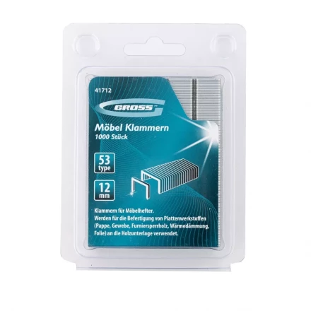 Скобы 12 мм для мебельного степлера усиленные тип 53 1000 шт GROSS 41712 купить в Ноябрьске