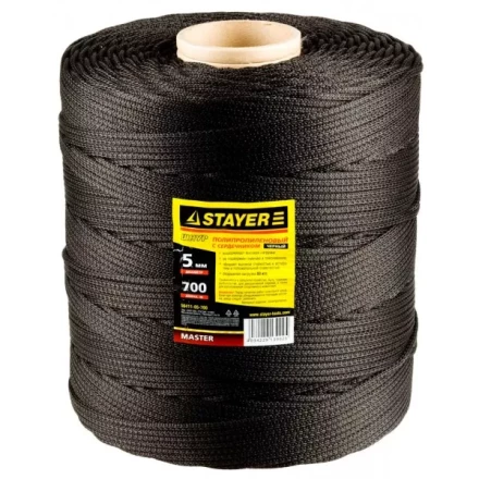 Шнур STAYER &quot;MASTER&quot; хозяйственно-бытовой, полипропиленовый, вязанный, с сердечником, черный, d 5, катушка 700м 50411-05-700 купить в Ноябрьске