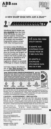 Лезвия OLFA сегментированные BLACK MAX, 9х80х0,38мм, 13 сегментов, 50шт OL-ABB-50B купить в Ноябрьске