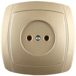 Розетка СВЕТОЗАР "АКЦЕНТ" одинарная в сборе, без заземления, цвет золотой металлик, 16А/~250В SV-54200-GM