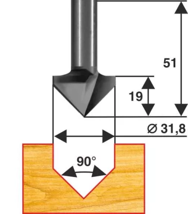 Фреза пазовая галтельная V-обр 90 град. ф31,8мм хв 8мм Энкор 28049 купить в Ноябрьске