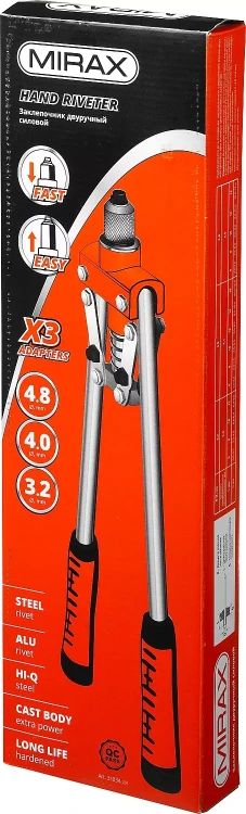 Заклепочник двуручный, MIRAX 31034, для заклёпок d=3,2 / 4,0 / 4,8 мм из алюминия и стали, литой корпус 31034_z01 купить в Ноябрьске