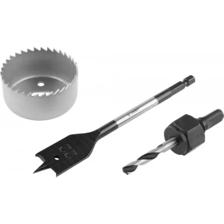 Набор ЗУБР &quot;ЭКСПЕРТ&quot; для врезки замков. Коронка по дереву 54мм, державка с центр. сверлом, перьевое сверло 22мм, 3 пред 2954-54-H3_z01 купить в Ноябрьске