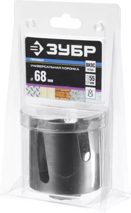 Коронка ЗУБР &quot;ПРОФИ&quot; &quot;ПРОУНИВЕРСАЛ&quot;, твердосплав резцы, бетон, кирпич, керам, цв мет, гипсокарт, пласт, дерево, d=68мм 29514-68 купить в Ноябрьске