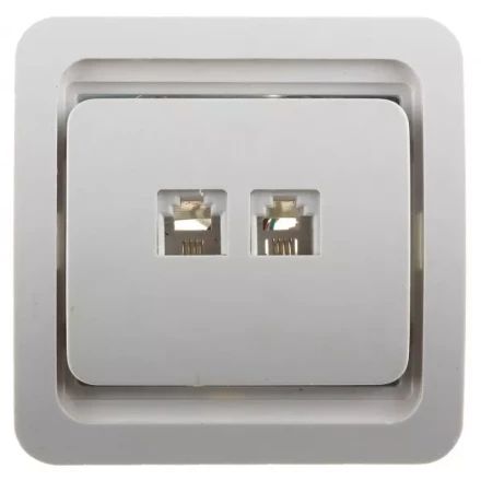 Розетка СВЕТОЗАР &quot;ГАММА&quot; телефонная двойная, цвет белый SV-54118-W купить в Ноябрьске