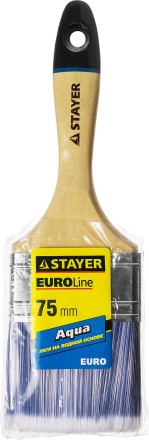 Кисть плоская STAYER &quot;EURO&quot;, &quot;AQUA&quot; для воднодисперсионных и акриловых ЛКМ, искусств щетина, деревян ручка, 3&quot;/75мм 01062-075 купить в Ноябрьске