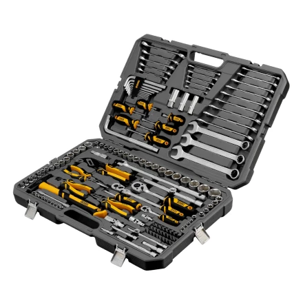 Набор инструментов, 1/2&quot;, 1/4&quot;, 3/8&quot;, CrV, S2, пластиковый кейс, 144 предмета// Denzel 15805 купить в Ноябрьске