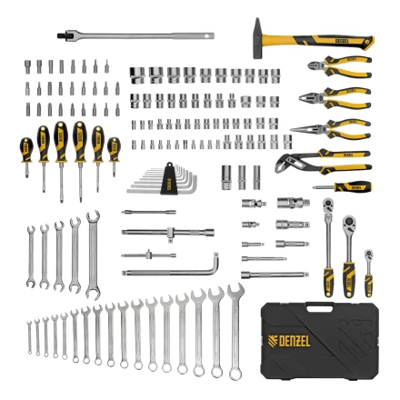 Набор инструментов, 1/2&quot;, 1/4&quot;, 3/8&quot;, CrV, S2, пластиковый кейс, 144 предмета// Denzel 15805 купить в Ноябрьске