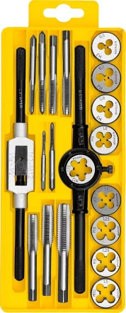 Набор метчиков и плашек STAYER &quot;MASTER&quot;, метчикодержатель 1шт, плашкодержатель 1шт, метчики 9шт, плашки 9шт, 20 предметов 28012-H20 купить в Ноябрьске