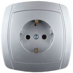 Розетка СВЕТОЗАР "АКЦЕНТ" одинарная в сборе, с заземлением, цвет серебристый металлик, 16А/~250В SV-54205-SM