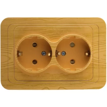 Розетка СВЕТОЗАР &quot;ГАММА&quot; с заземлением, двойная, цвет ольха, 16А/~250В SV-54107-A купить в Ноябрьске