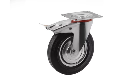 Аппаратное поворотное колесо с тормозом HITCH 200*44 резина черная SCb80 (SZ084869) купить в Ноябрьске