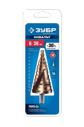 ЗУБР КОБАЛЬТ 6-38мм, 12 ступеней, винтовая проточка, сверло ступенчатое, ПРОФЕССИОНАЛ (29674-6-38-12) купить в Ноябрьске